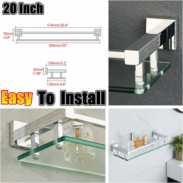 Rebrilliant Square Glass Floating Shelf With Towel Bar Wayfair